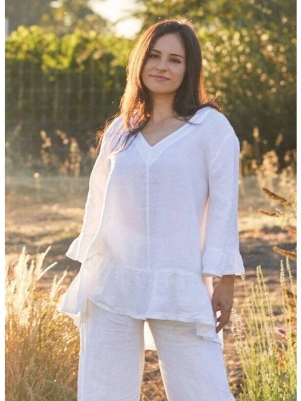 Bryn Walker Womens LG  White Layla Tunic 100% Linen Eco Lagenlook